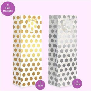 12PCS Metallic Gold Sliver Foil Champagne Wine Gift Bags Bulk  14 x4.75x3.5 Inch